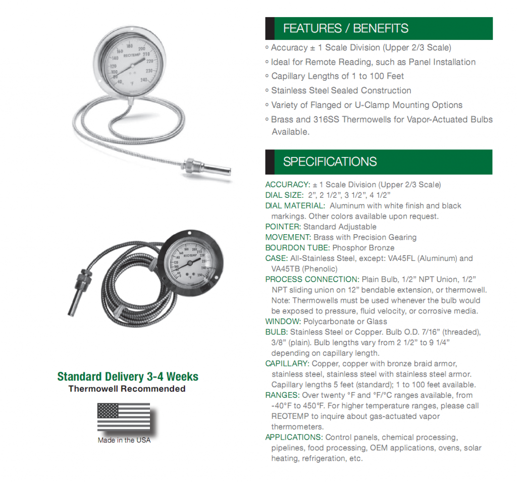 Filled System Instruments Vapor Actuated Filled System Thermometer | Cleveland Instrument-CIC